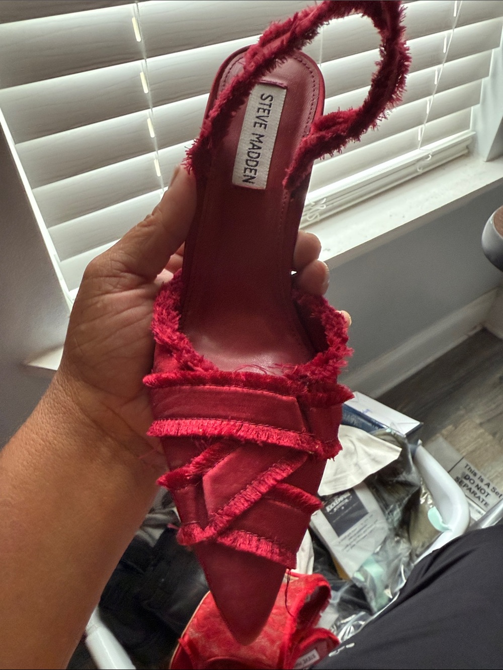 Steve Madden Red Frayed Pointed-Toe Slingback Mules